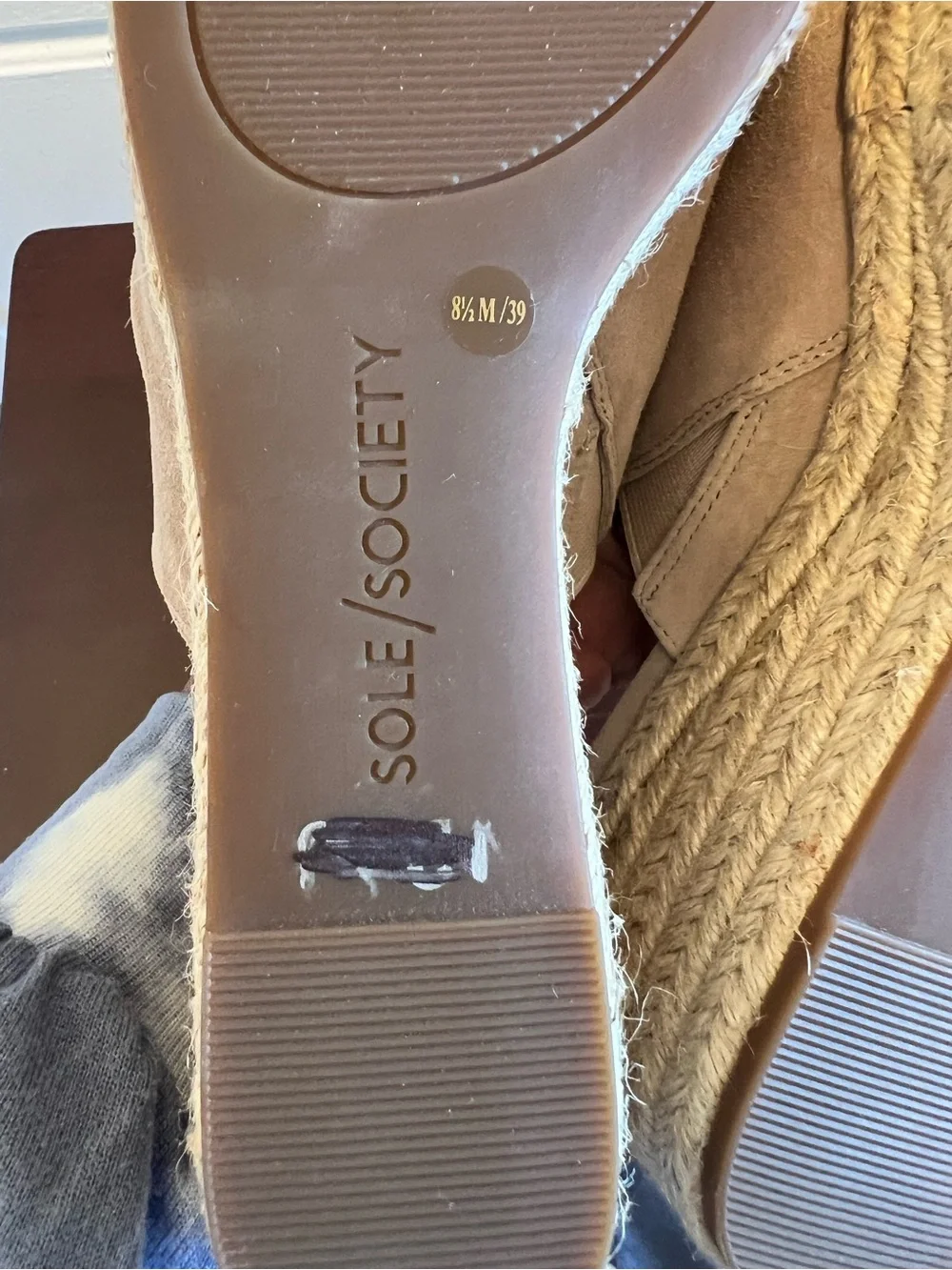 Sole Society Carima Espadrille Women Taupe/ Tan Suede Bow Wedge Sandals Sz 8.5M
